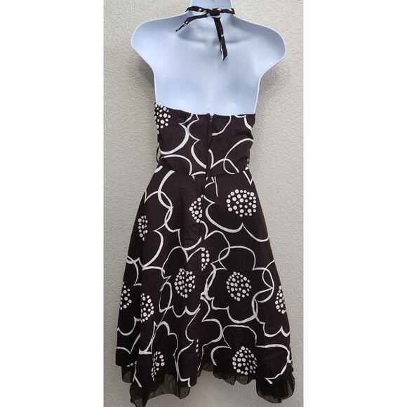 Rare Editions Brown White Floral Print Halter Fit N Flare Dress 14 Lightweight - Picture 4 of 6